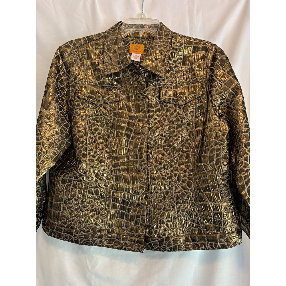 Ruby Rd. Women's Metallic Gold/Black Geometric Button-Front Jacket w/ Pockets 14